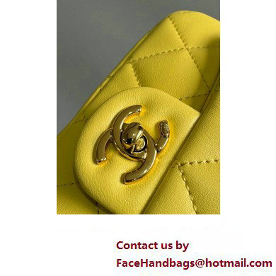 Chanel Lambskin, Resin  &  Gold-Tone Metal Mini Flap Bag with Top Handle AS4847 Yellow 2024